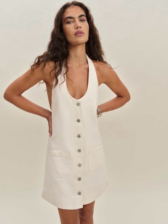 Reformation Dresses & Skirts - Reformation Cream Button-Front Denim Halter Mini Dress
